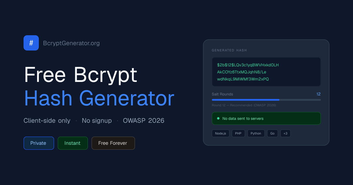 Bcrypt Generator — Free Online Bcrypt Hash Generator & Verifier